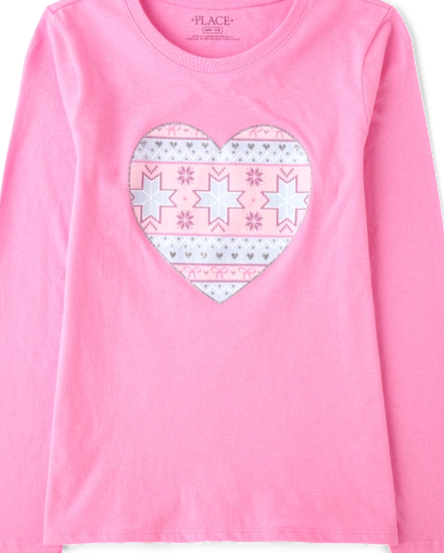 Girls Fairisle Heart Graphic Tee