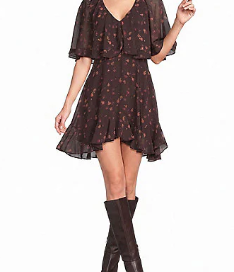 Lilah Floral Print V-Neck Short Sleeve Flounce Hem Chiffon Mini Dress