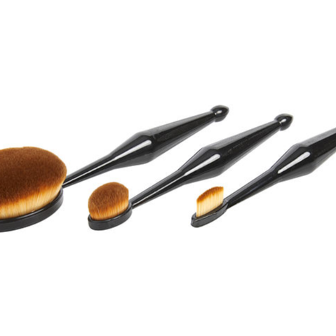 Qentissi Make Up Oval Brush Set: Small Straight Shaped Brush + Medium Oval Shaped Brush + Large Oval Shaped Brush 3pcs