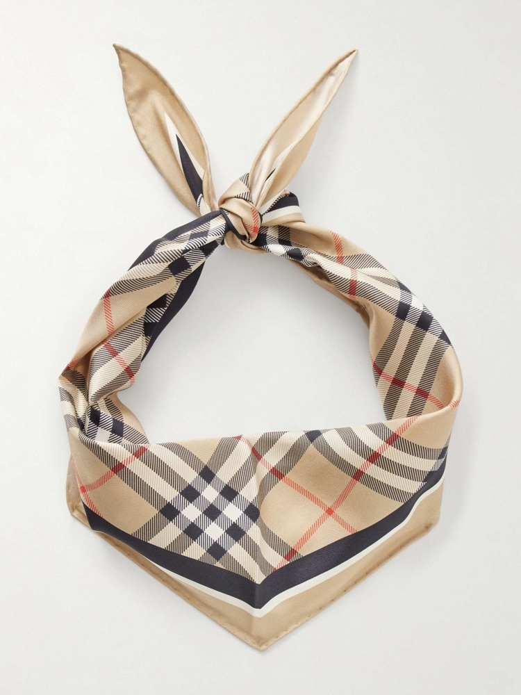 Checked silk-twill scarf
