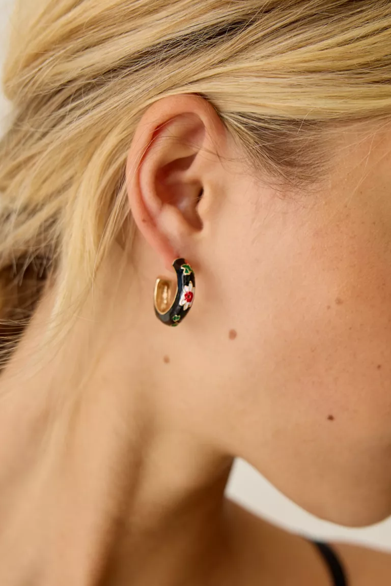 URBAN OUTFITTERS Floral Enameled Hoop Earrings