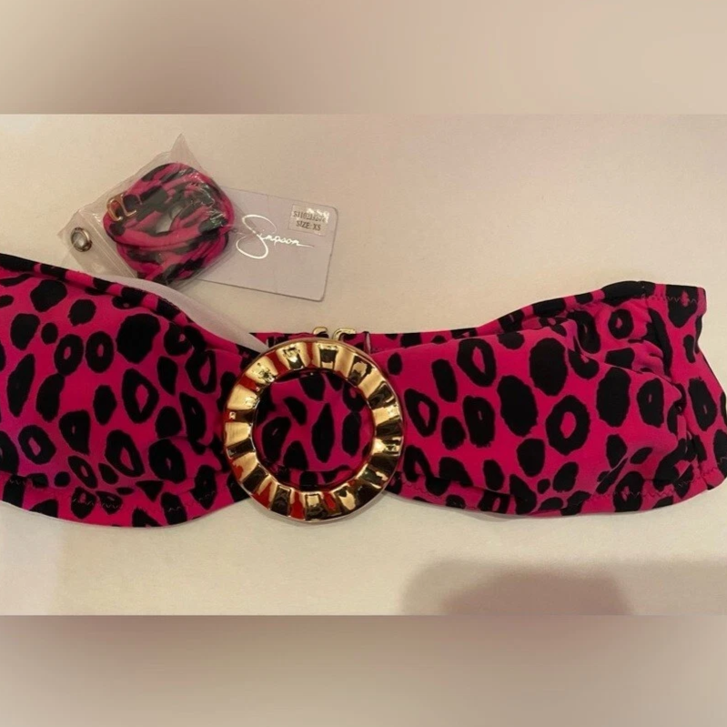 Jessica Simpson Pink Black Bikini Top Size XS NWT