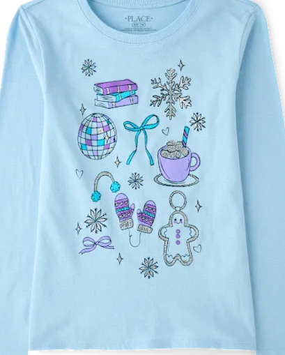 Girls Winter Doodles Graphic Tee