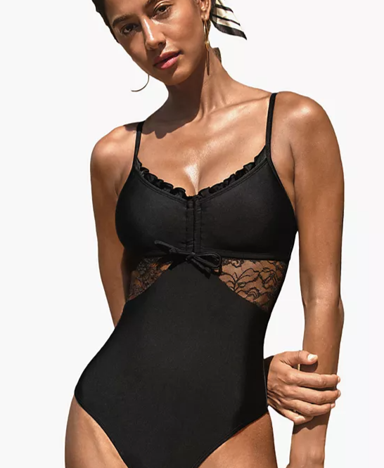 Women's Alter Ego Lace Sweetheart Neckline One-Piece Swimsuit