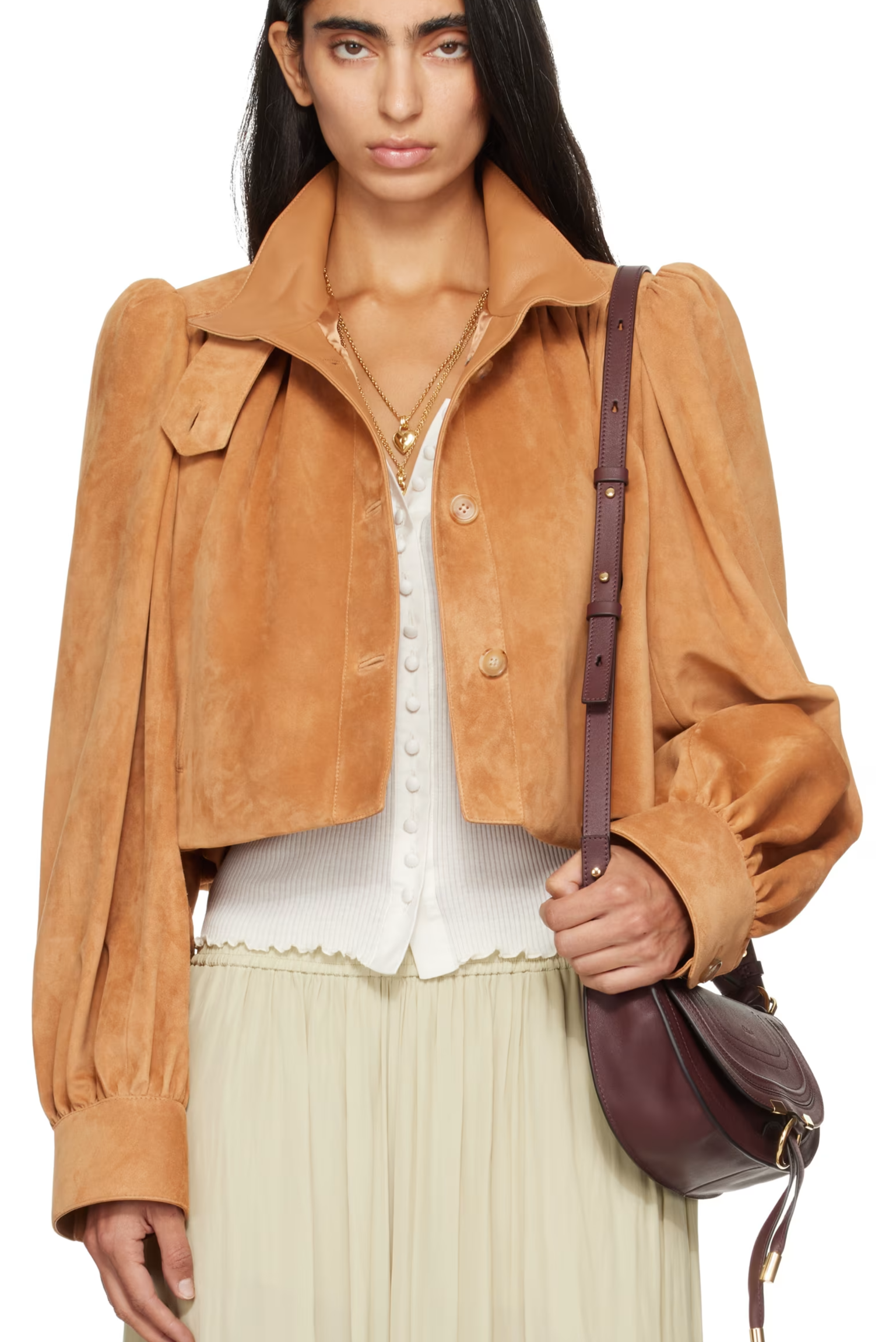 Chloé Tan Gathered Boule Suede Jacket