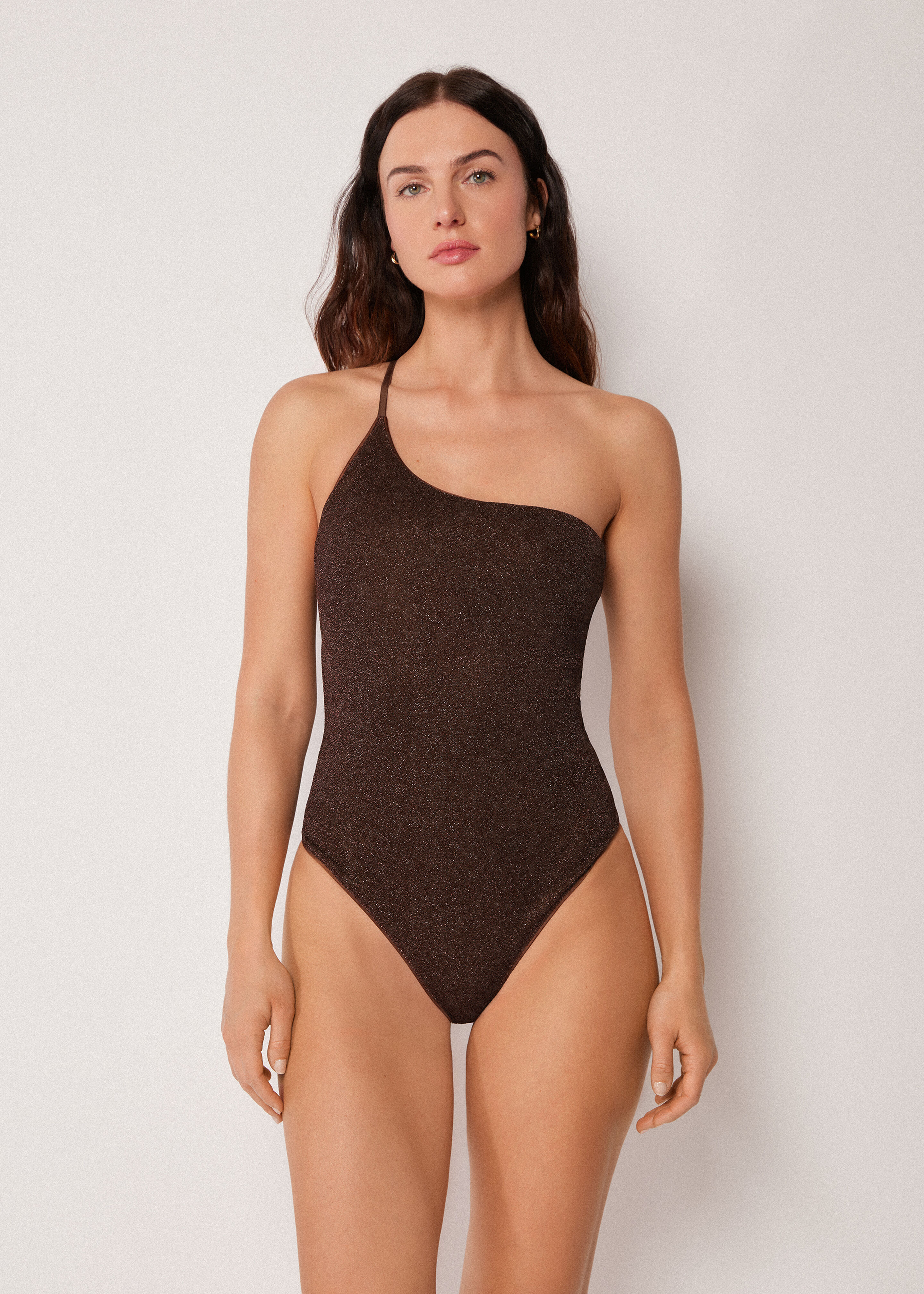One-Shoulder Swimsuit Metallic Glow