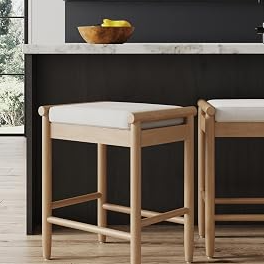 Nathan James Kirsten Scandinavian Backless Wooden Bar Stool, Boucle Bar Stool with Tapered Solid Wood Legs, Boucle/Light Brown