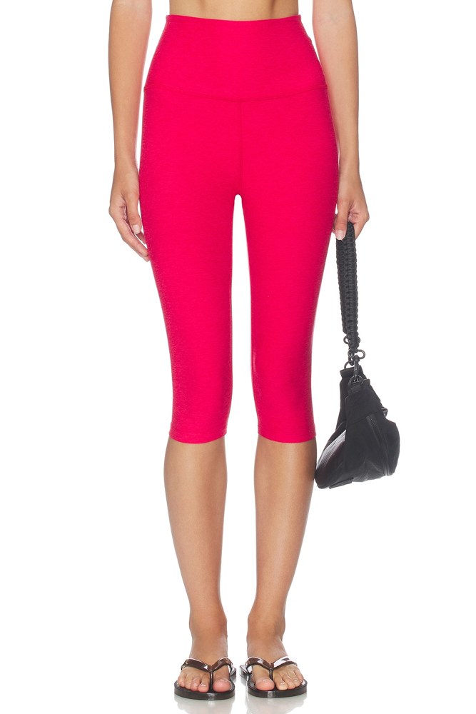 High Waisted Pedal Pusher Legging - Berry Red Heather