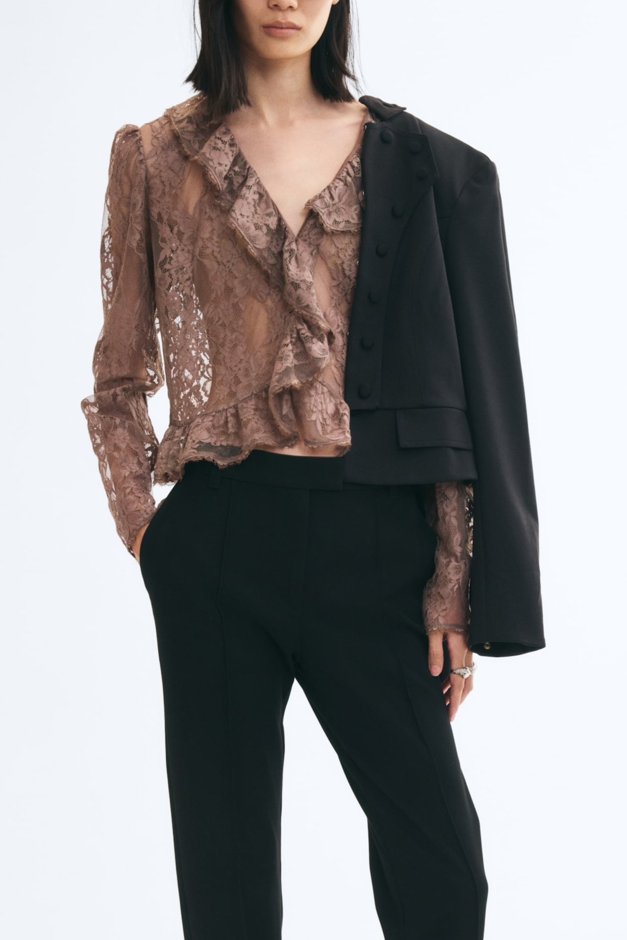 H&M Ruffle-Trimmed Lace Top