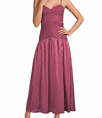 Kaylani Mixed Media Sweetheart Neck Sleeveless Drop Waist Maxi Dress