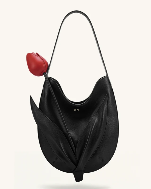 Tulip Shape Shoulder Bag - Black