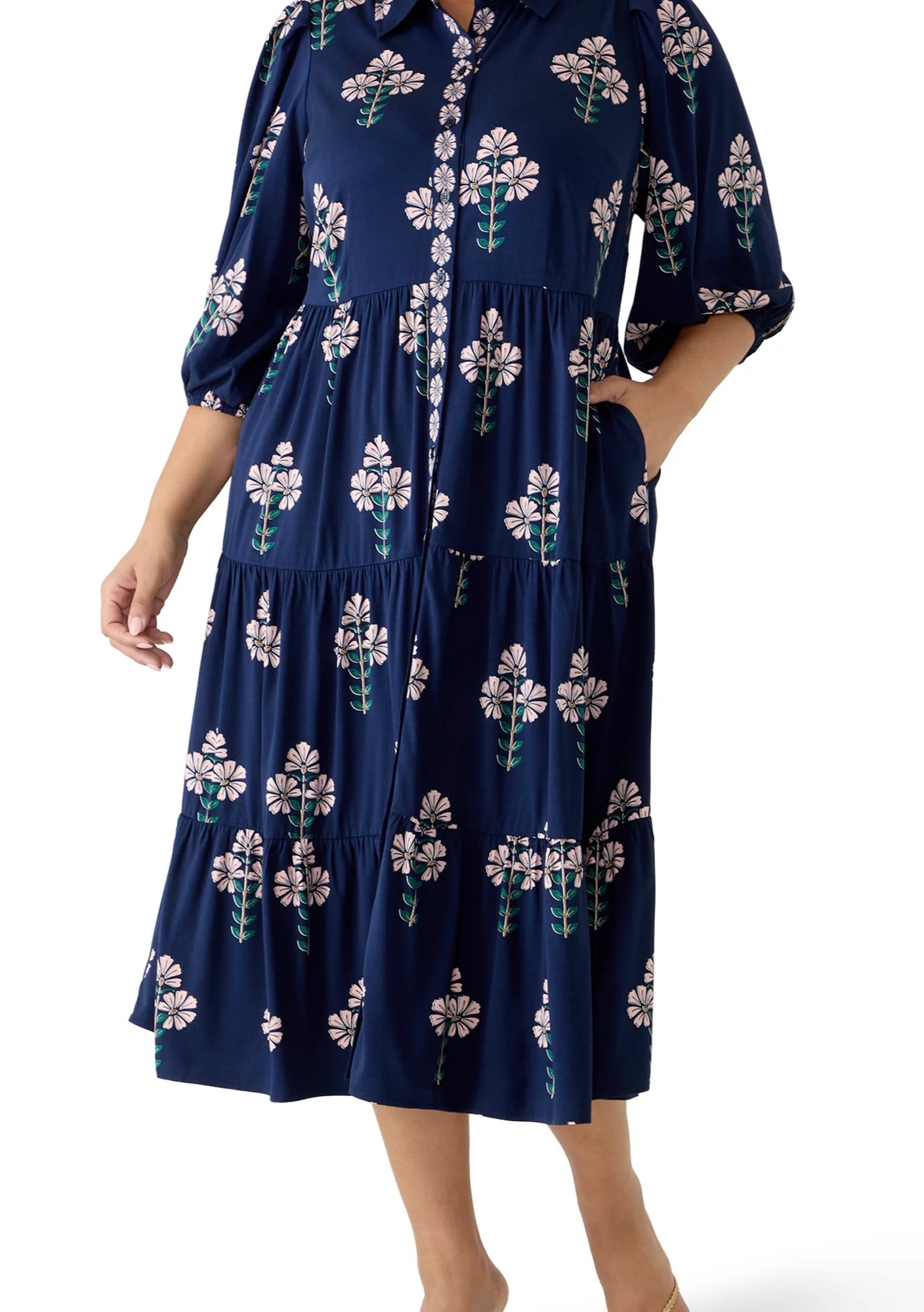 BELK CROWN & IVY PLUS SIZE PUFF SLEEVE FLORAL BOYFRIEND MAXI DRESS