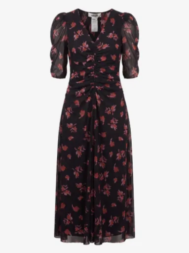 Koren Floral-Print Ruched Midi Dress