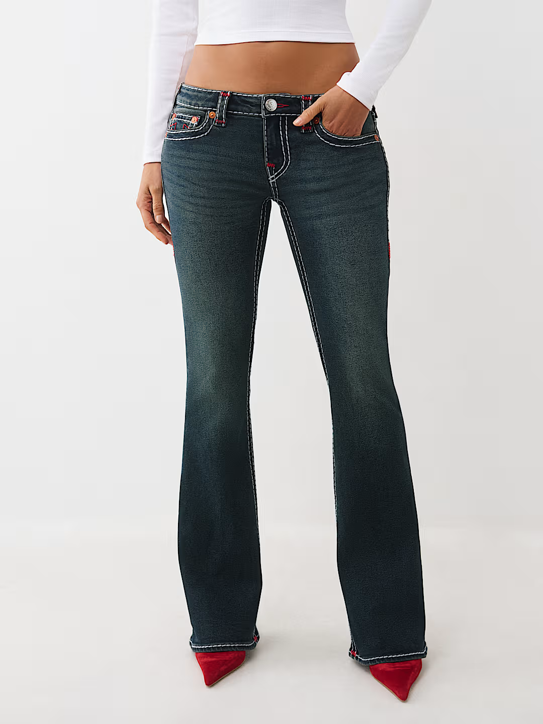 becca low rise super t bootcut jean