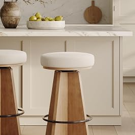 Nathan James Preston Modern Swivel Solid Wood Counter Stool with Boucle Upholstered Seat