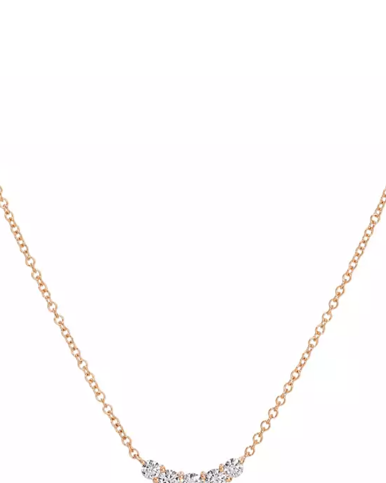 14K Yellow Gold EF Collection Diamond Graduated Oval Curved Arc Bar Necklace, 16-18"