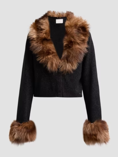 Della Faux-Fur-Trimmed Wool-Blend Cardigan