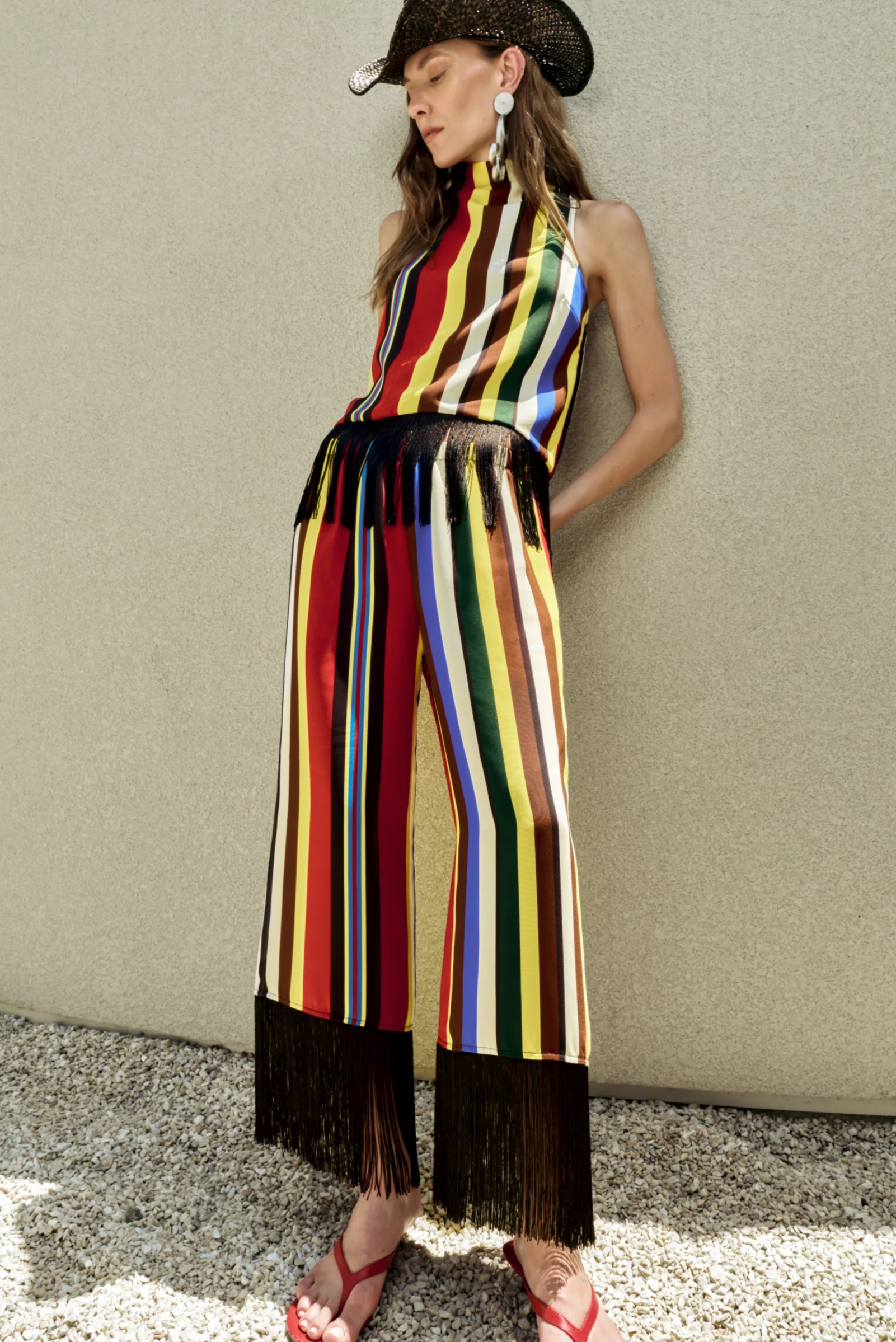 Nella Crepe Fringe Pant In Primary Stripe
