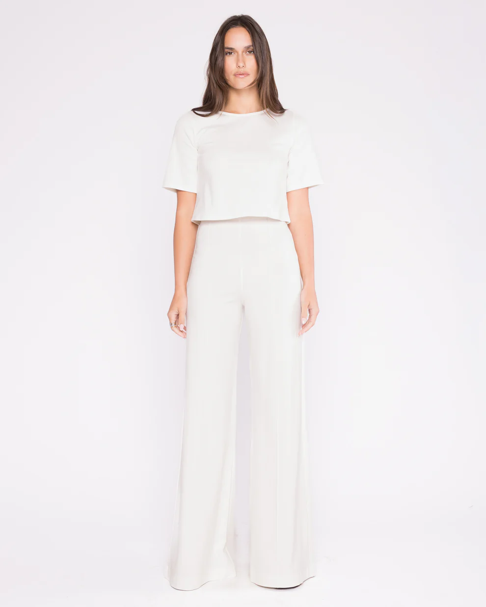 Ripley Rader Off-White Ponte Knit Long Wide Leg Pant