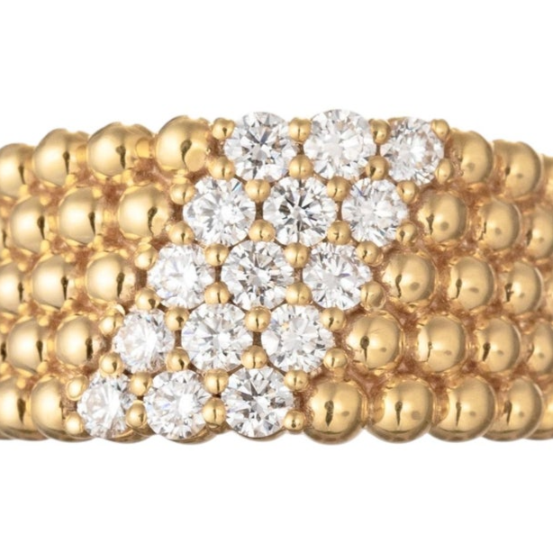 Van Cleef & Arpels 18k Yellow Gold Diamond 5-Row Perlée Band Ring