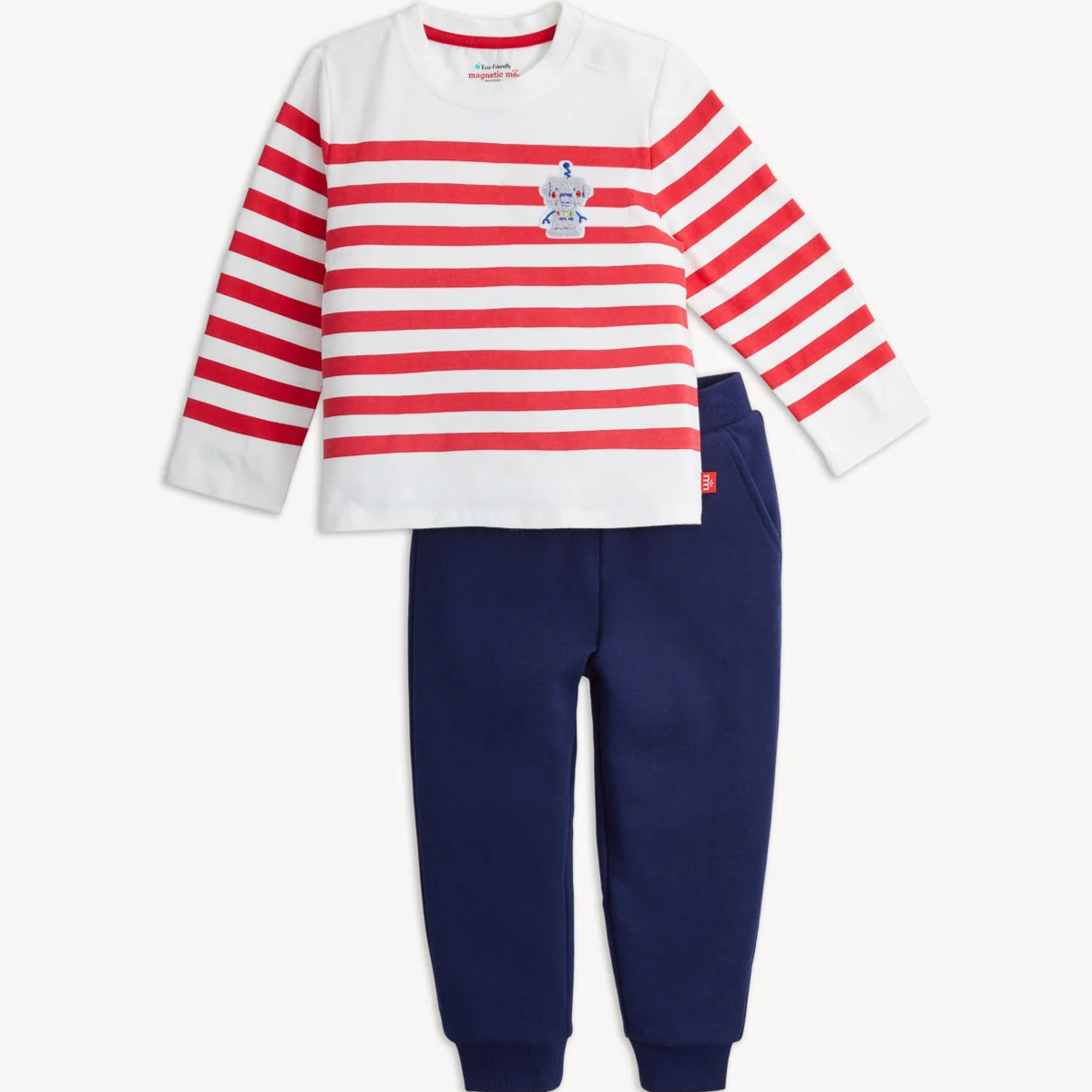 Red Stripe Jersey & French Terry With Patch Magnetic Top & Jogger Set