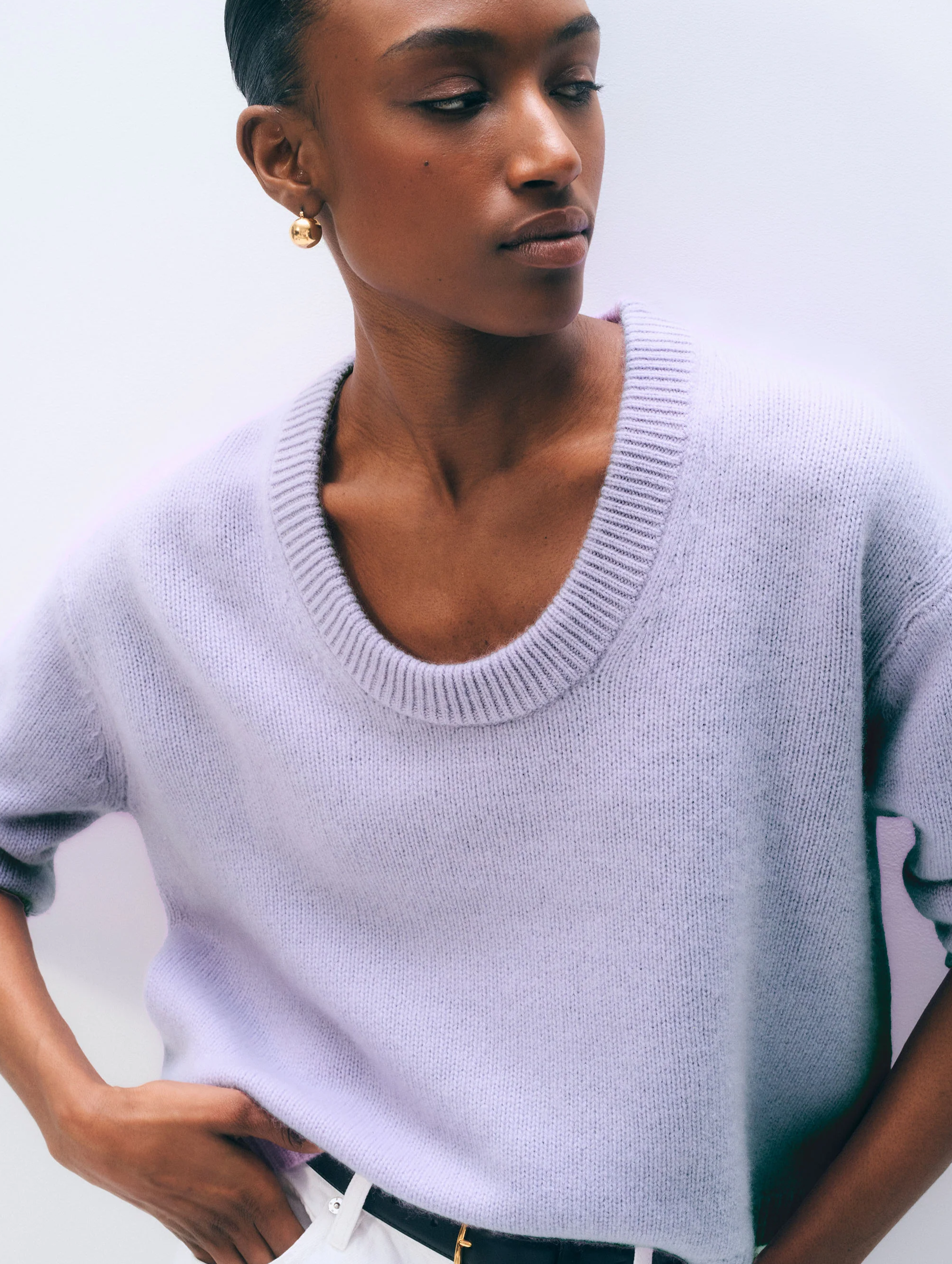 Featherweight Cashmere Scoopneck Tee | Lavender Fog