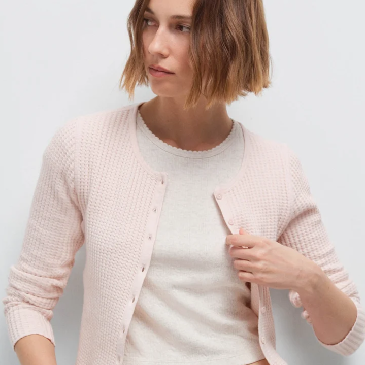Organic Waffle Crew Cardigan