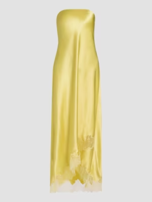 Alexandria Strapless Lace-Trimmed Satin Midi-Dress