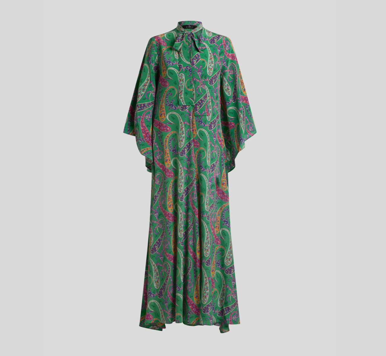 SILK LONG DRESS WITH SILK SCARF AND FLORAL PAISLEY MOTIF