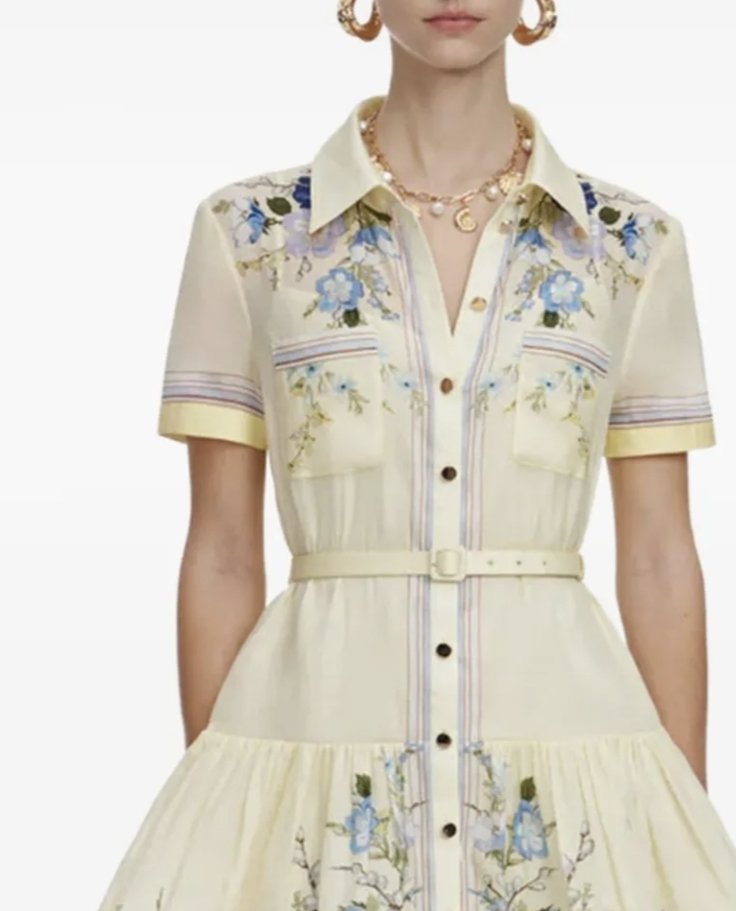 floral-print belted shirt dress