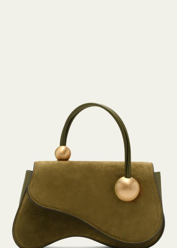 BERGDORF GOODMAN CULT GAIA KAZIA BEADED SUEDE TOP-HANDLE BAG