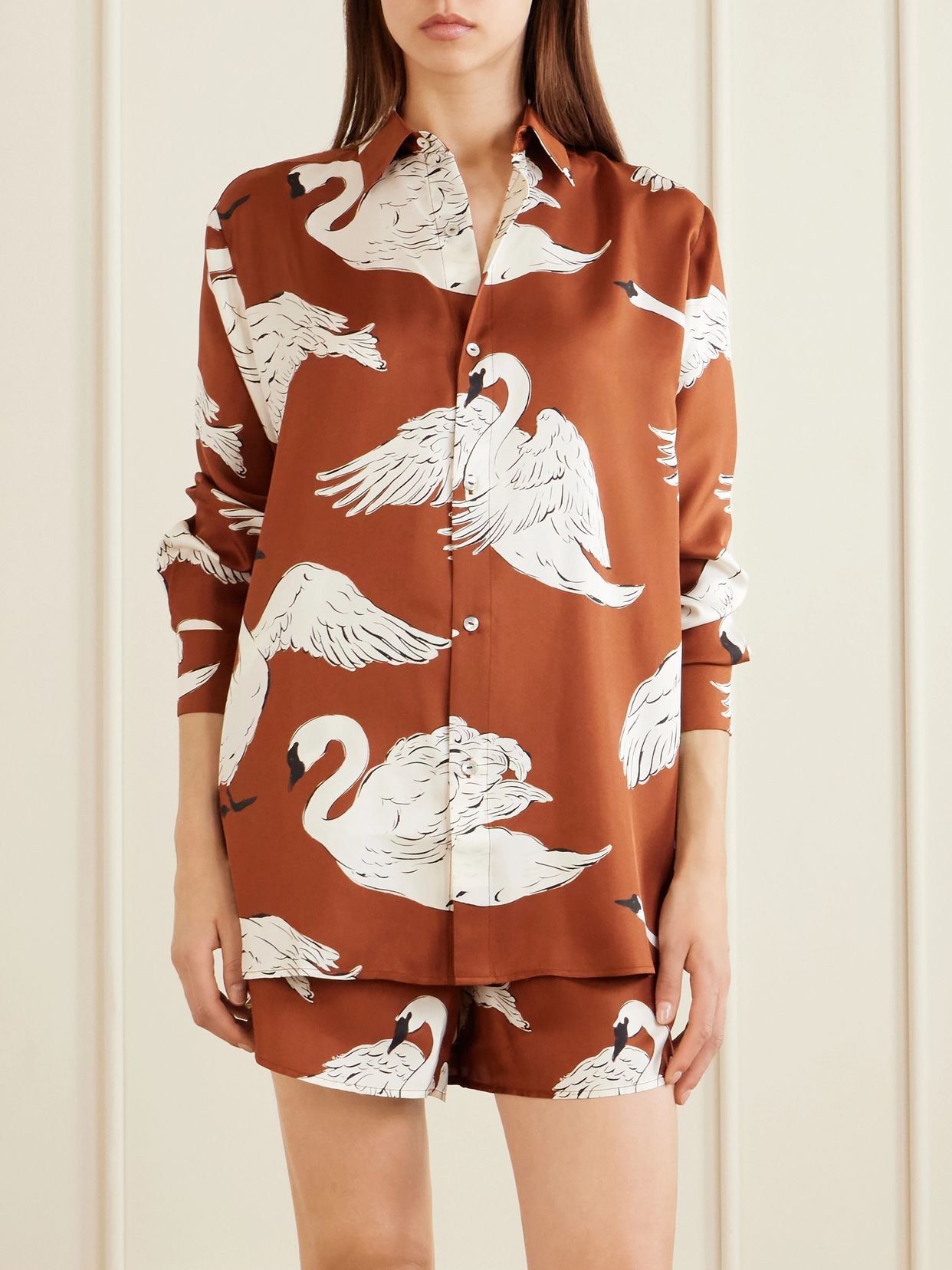 Kick printed silk-satin pajama set