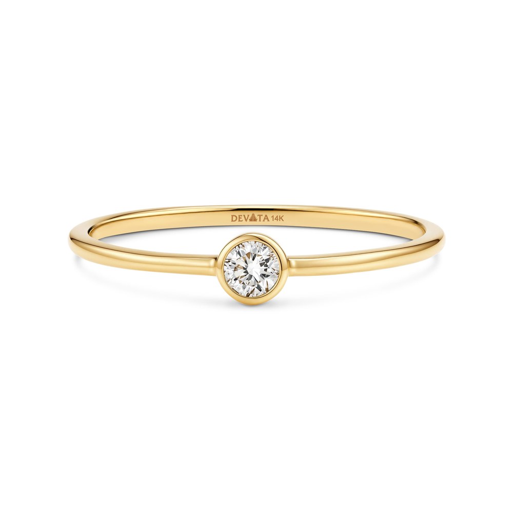 Round Bezel Lab Grown Diamond Solitaire Ring in 14K Gold