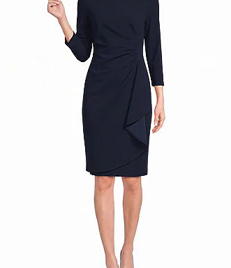 Dkny By Donna Karan Scuba Crepe 3/4 Sleeve Faux Waist Wrap Ruched Dress