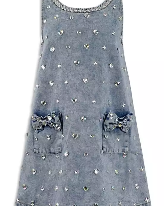 Girls' Crystal Heart Denim Bow Dress - Little Kid, Big Kid