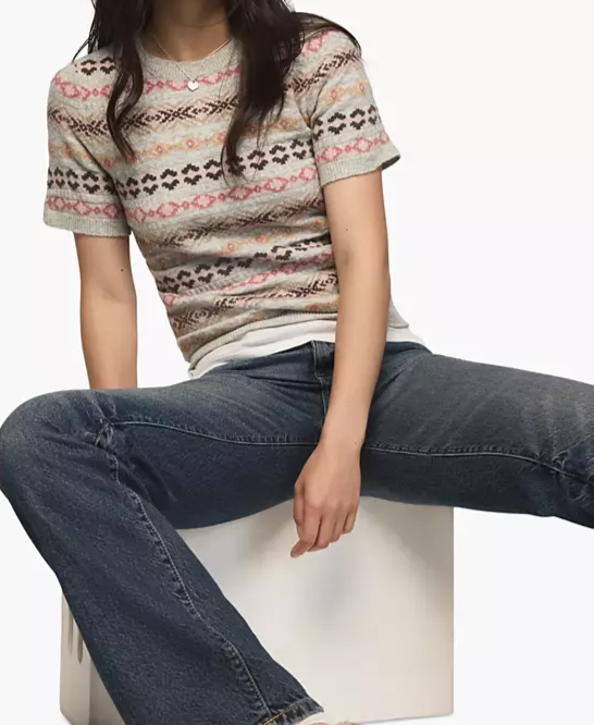 Women's Fair Isle Crewneck Short-Sleeve Sweater
