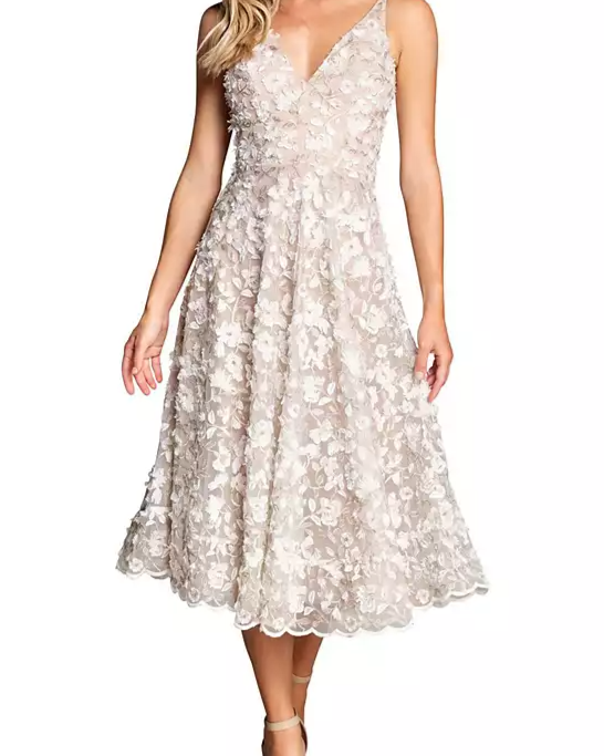 Elisa 3D Floral Applique V-Neck Dress