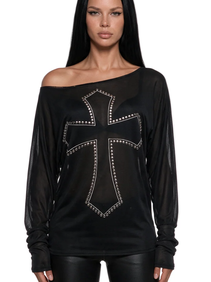 Repent Studded Slouchy Long Sleeve Top