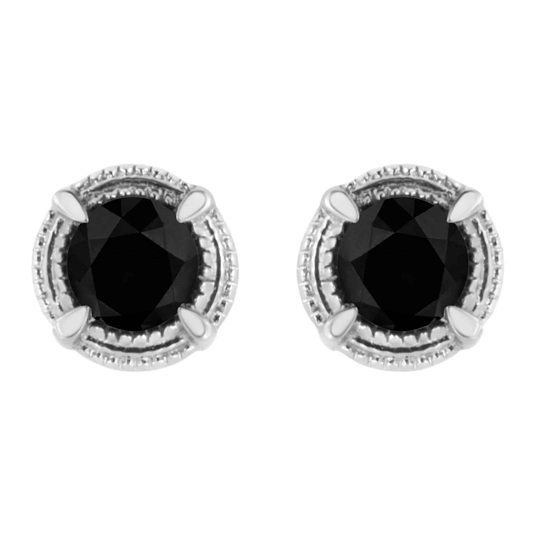 Silver 1/2 Ct Black Diamond Solitaire Milgrain Stud Earrings