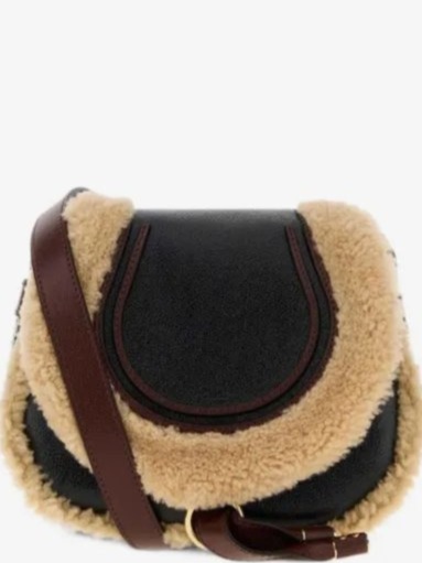 Small Marcie saddle bag in shearling & grained leather