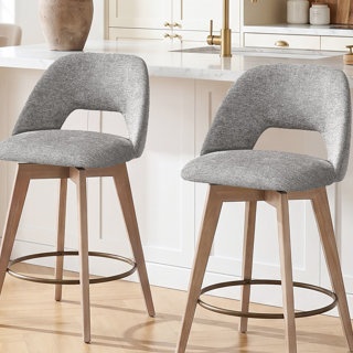 WAYFAIR ROWAN 26.8" H MODERN UPHOLSTERED SWIVEL COUNTER STOOL WITH SOLID WOOD FRAME