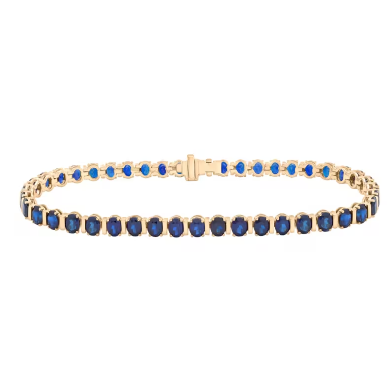 Blue Sapphire Faux-Channel Tennis Bracelet in 10K Yellow Gold