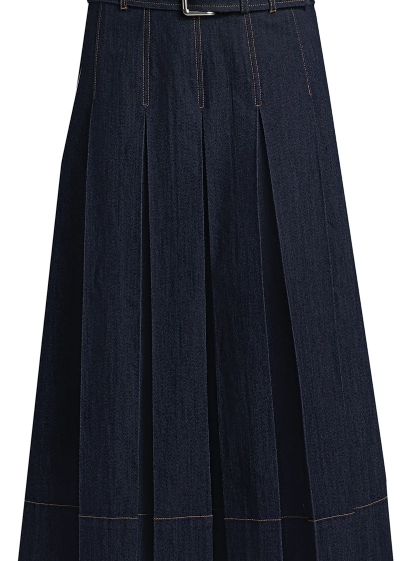 Rylee Pleated Denim Belted Maxi-Skirt