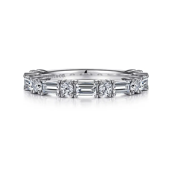 Aggie - 14K White Gold Baguette and Round Diamond Anniversary Band - 0.95 ct