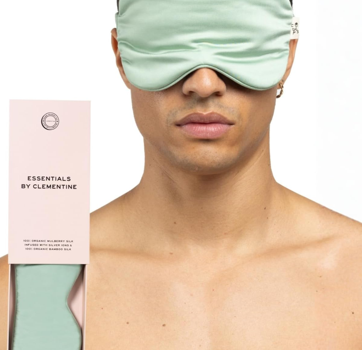 Mulberry Silk Sleep Mask by Clementine, Green Silver Ion Blackout Eye Mask