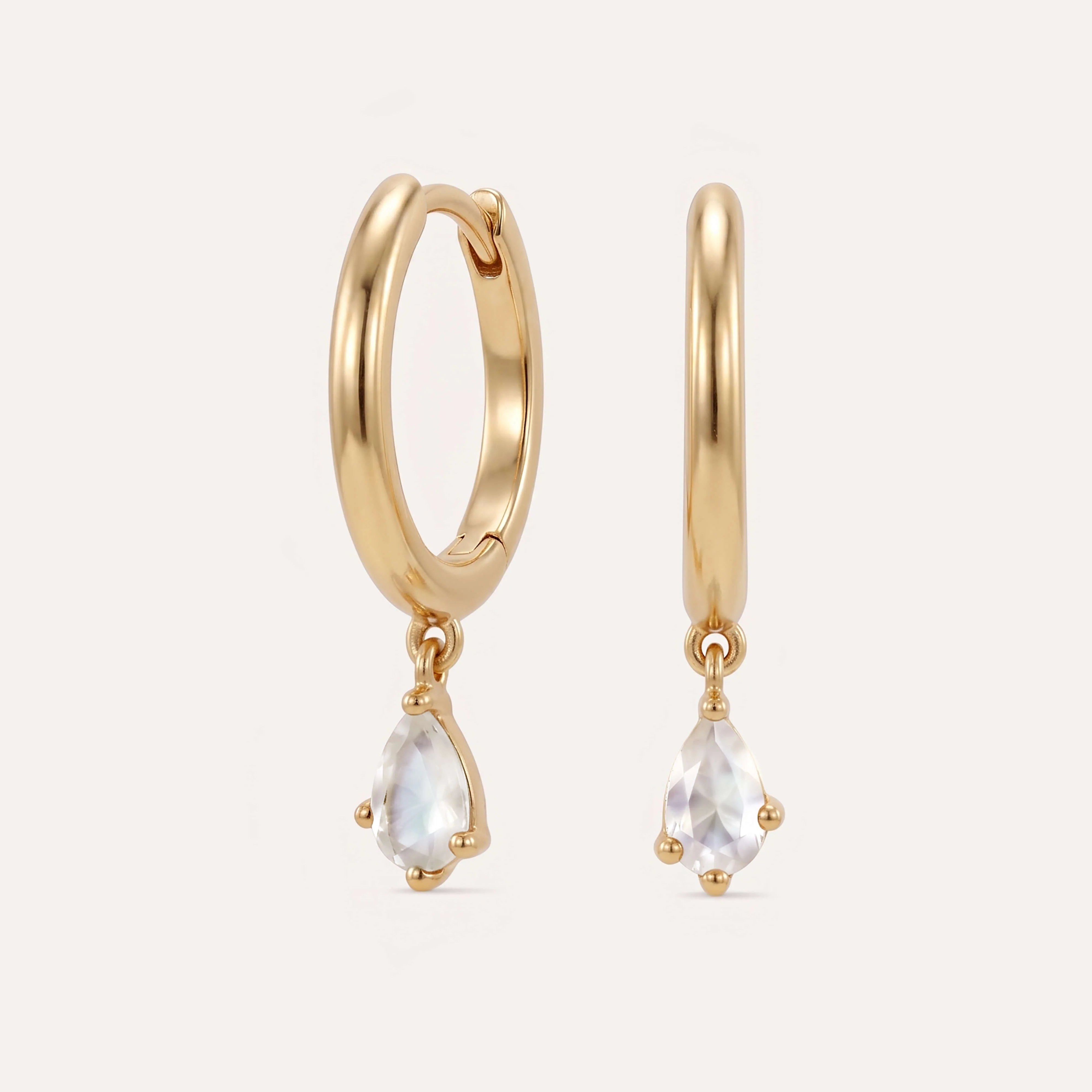 White Moonstone Drop Hoops