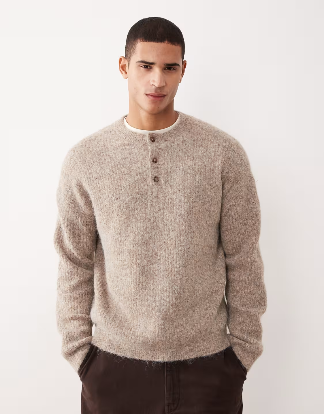 Relaxed knit wool mix henley sweater