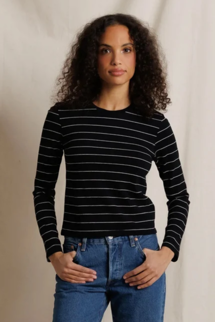 Lisa Long Sleeve Stripe Cotton Crewneck Tee
