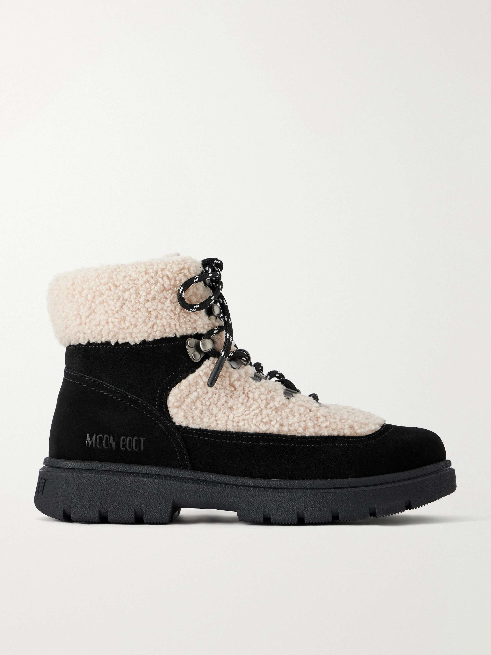 Combat fleece-trimmed suede ankle boots