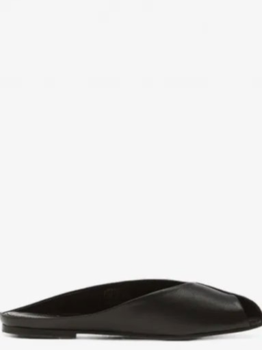 Peep-Toe Leather Flat Sandals